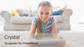  Presentation with using digital tablet - Colorful slide set enhanced with rug with mother reading book backdrop and a  colored foreground