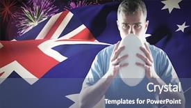  Presentation with football stadium - Slide deck with rugby ball against fireworks exploding background and a ocean colored foreground