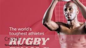  Presentation with ball sports - PPT theme enhanced with rugby-finals-text-in-white background and a coral colored foreground