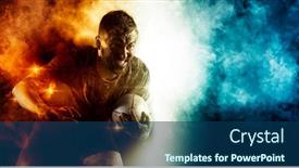  Presentation with ball sports - Audience pleasing presentation theme consisting of rugby-football-player-holds-ball backdrop and a ocean colored foreground