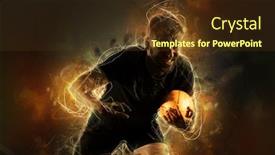  Presentation with rugby - Audience pleasing presentation theme consisting of rugby-football-player-holds-ball backdrop and a tawny brown colored foreground