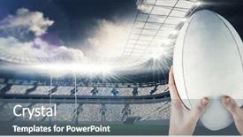  Presentation with rugby - Beautiful theme featuring rugby player catching a rugby backdrop and a gray colored foreground