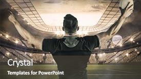  Presentation with football lights - Slide deck having rugby player celebrating background and a tawny brown colored foreground