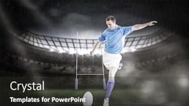  Presentation with drop - Presentation theme consisting of rugby player doing a drop kick against rugby stadium background and a dark gray colored foreground
