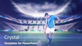  Presentation with drop - Slide deck having rugby player doing a drop kick against rugby stadium background and a ocean colored foreground