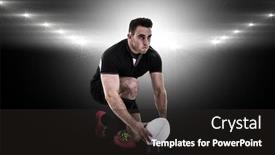  Presentation with spotlight - Slide deck having rugby player getting ready to kick ball against spotlight background and a dark gray colored foreground