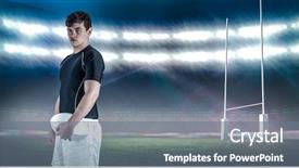  Presentation with stadium - Cool new slides with rugby player holding a rugby backdrop and a gray colored foreground