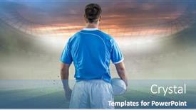  Presentation with rugby - Colorful presentation enhanced with rugby player holding a rugby ball against rugby pitch backdrop and a teal colored foreground