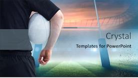  Presentation with british rugby - Audience pleasing theme consisting of rugby player holding a rugby ball against rugby stadium backdrop and a light blue colored foreground