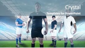  Presentation with golf player playing - Audience pleasing theme consisting of rugby player holding rugby ball backdrop and a seafoam green colored foreground