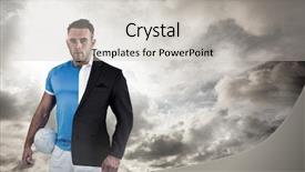  Presentation with spotlight - Theme with rugby player looking at camera against spotlight in sky background and a light gray colored foreground