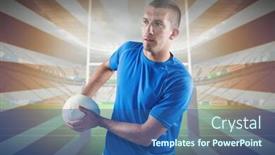  Presentation with rugby - Slide deck consisting of rugby player looking away while holding ball against linear design background and a ocean colored foreground