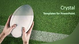  Presentation with rugby - PPT layouts enhanced with rugby player posing a rugby ball against pitch with line background and a tawny brown colored foreground