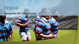  Presentation with rugby players - Slide deck featuring rugby-players-against-rugby-stadium background and a light blue colored foreground