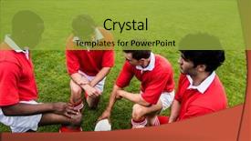  Presentation with rugby players - Slide deck having rugby players discussing tactics before match at the park background and a yellow colored foreground