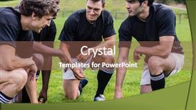  Presentation with rugby players - PPT theme enhanced with rugby players discussing their tactics background and a violet colored foreground