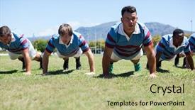  Presentation with rugby players - Presentation theme having rugby players doing push up background and a  colored foreground