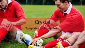  Presentation with rugby players - Slides featuring rugby players sitting on grass before match at the park background and a red colored foreground