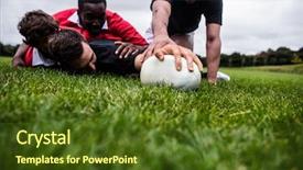  Presentation with rugby players - Slide set enhanced with rugby players tackling during game background and a tawny brown colored foreground