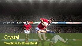  Presentation with rugby - Cool new slide deck with rugby players tackling during game backdrop and a tawny brown colored foreground
