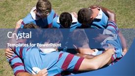  Presentation with huddle - Presentation having rugby team making huddle background and a ocean colored foreground