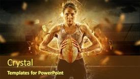  Presentation with ball sports - Audience pleasing slides consisting of rugby-woman-player-holds-ball backdrop and a tawny brown colored foreground