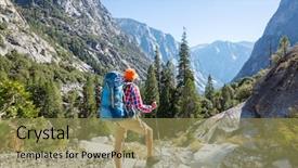  Presentation with equipment - Amazing presentation theme having rugged cross - man with hiking equipment walking backdrop and a coral colored foreground