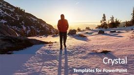  Presentation with tomography equipment - Theme enhanced with rugged cross - man with hiking equipment walking background and a  colored foreground