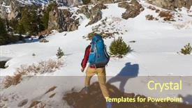  Presentation with loading equipment - Presentation design with rugged cross - man with hiking equipment walking background and a tawny brown colored foreground