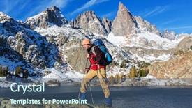  Presentation with equipment - Theme with rugged cross - man with hiking equipment walking background and a  colored foreground