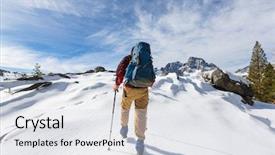  Presentation with equipment - PPT theme enhanced with rugged cross - man with hiking equipment walking background and a  colored foreground
