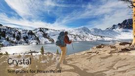  Presentation with equipment - Presentation having rugged cross - man with hiking equipment walking background and a  colored foreground