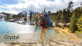  Presentation with hiking - Beautiful PPT theme featuring rugged cross - man with hiking equipment walking backdrop and a  colored foreground