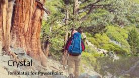  Presentation with hiking - PPT layouts consisting of rugged cross - man with hiking equipment walking background and a coral colored foreground