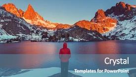  Presentation with couples hiking the mountains - Presentation having rugged cross - man with hiking equipment walking background and a teal colored foreground