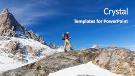  Presentation with nevada - Audience pleasing PPT layouts consisting of rugged cross - man with hiking equipment walking backdrop and a  colored foreground