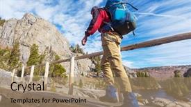  Presentation with hiking - Presentation having rugged cross - man with hiking equipment walking background and a  colored foreground