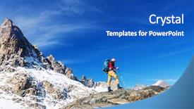  Presentation with couples hiking the mountains - Slide deck having rugged cross - man with hiking equipment walking background and a  colored foreground