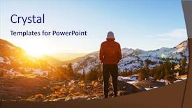  Presentation with couples hiking the mountains - Slide set with rugged cross - man with hiking equipment walking background and a sky blue colored foreground