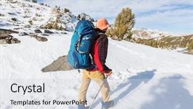  Presentation with hiking - Theme with rugged cross - man with hiking equipment walking background and a  colored foreground