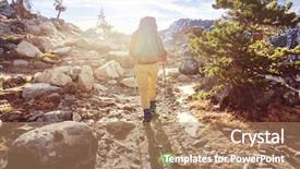  Presentation with hiking - Colorful presentation design enhanced with rugged cross - man with hiking equipment walking backdrop and a  colored foreground