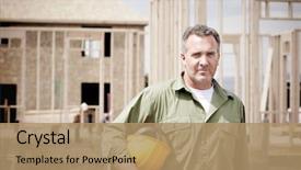  Presentation with construction - Audience pleasing slide deck consisting of rugged male construction workers backdrop and a coral colored foreground