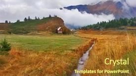  Presentation with software development binary stream - PPT theme having rugged terrain - cold stream between the alpine background and a  colored foreground