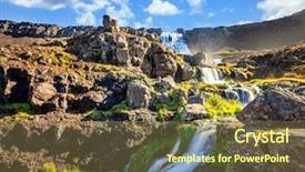  Presentation with software waterfall - Amazing presentation theme having rugged terrain - scenic waterfall dynjandifoss in westfjords backdrop and a tawny brown colored foreground