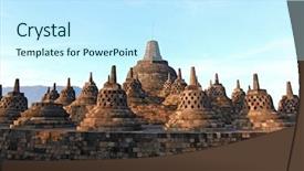  Presentation with stupa - PPT layouts featuring ruin in yogyakarta java indonesia background and a cool aqua colored foreground