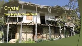  Presentation with green house - Beautiful presentation theme featuring ruin-of-abandoned-old-house backdrop and a tawny brown colored foreground