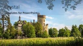  Presentation with nouvelle aquitaine - Slide deck having ruin-of-la-mothe-chandeniers background and a light blue colored foreground