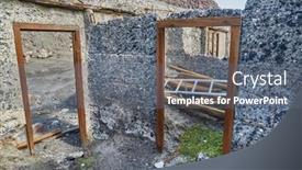  Presentation with sulfur - Amazing PPT layouts having ruin-on-white-island-remains backdrop and a gray colored foreground