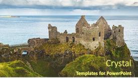 Presentation with landscape architecture - Presentation consisting of ruined ancient castle at seaside nothern ireland remains of medieval building cloudy sky and ocean on background beautiful landscape scenery and architecture countryside aerial view photo background and a tawny brown colored foreground