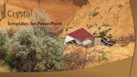  Presentation with landslide - PPT theme consisting of ruined-house-after-landslide background and a gold colored foreground